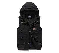 GL SUIT Hiver Hommes Gilet matelassé Corps Chaud Multi-Poches Gilet Confortable en Molleton Gilet sans Manches Veste décontractée pour l'extérieur,Noir,L