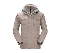 GL SUIT l'hiver d'homme extérieur Veste imperméable 3 en 1 Coupe-Vent Veste Chaude à Capuche Amovible Doublure en Polaire épaisse Combinaison Alpinisme Multi-Poches,Beige,XL