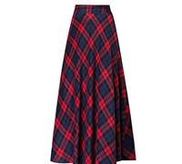 GL SUIT Plaid Woollen Jupes Femme Automne Hiver Taille Haute A-Ligne évasé Longue Jupe plissée Laine Chaude Retro Big Swing Jupe,Burgundy,L