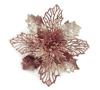 GL-Turelifes Lot de 12 Fleurs de Poinsettia artificielles à Paillettes pour Couronne de Noël, décoration de Sapin de Noël, 16 cm de diamètre avec 12 Picots Verts Doux (Or Rose)