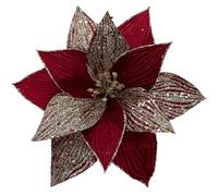 GL-Turelifes Lot de 6 Grandes Fleurs de Poinsettia artificielles en Velours à Paillettes pour Sapin de Noël, Couronne de Noël, décoration de fête, Mariage (Vin Rouge)