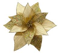 GL-Turelifes Lot de 6 Grandes Fleurs de Poinsettia artificielles en Velours à Paillettes pour Sapin de Noël, Couronne de Noël, décoration de fête, Mariage (Or)