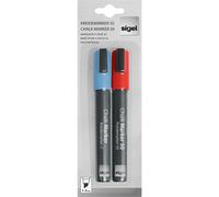 SIGEL Gl183 Lot de 2 Marqueurs à Craie Liquide 50, Effaçables. Pointes Biseautées 1-5 Mm, Rose/Bleu