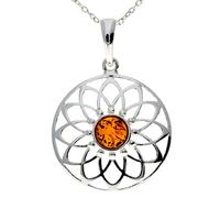 GL2005S Pendentif celtique en argent sterling et ambre de la Baltique véritable en forme de goutte d'eau sans chaîne, Pierre Argent sterling Argent Résine, Ambre
