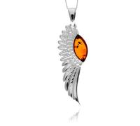 GL2076 Pendentif en argent sterling 925 et ambre véritable de la Baltique en forme d'aile d'ange sans chaîne, Small, Gemme, Ambre