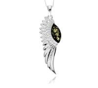 GL2076 Pendentif en argent sterling 925 et ambre véritable de la Baltique en forme d'aile d'ange sans chaîne, Petit, Gemme, Ambre