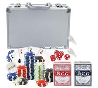Glac Store Mallette de Poker Texas Hold'em Blackjack, 200 Chips, 2 Jeu de Cartes Bleues et Rouges, 5 Écrous Argent