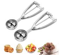 Glace en Acier Set, 2 Pcs Cuillère à Glace en Acier 304 Inoxydable Cuillère à Glace avec Déclencheur, Professionnelle Crème Glacée Scoopers pour Fruits Glaces Aliments en Purée