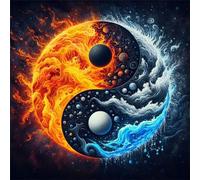 Glace Feu Diamond Painting 5D DIY Broderie Diamant Painting Kit Complet,Yin-Yang Peinture Diamant pour Adultes Strass Point de Croix Artisanat Convient Salon,Décoration Murale Round Drill,20x20cm