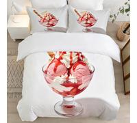 Glace Housse de Couette 150x200 Parures de Lit 1 Personne Imprimé 3D Microfibre Douce Délicieux Desserts Housses Couette avec 2 Taies d'oreiller et Fermeture Éclair l.832