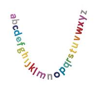 Glaciart One Guirlande de lettres de l'alphabet en laine naturelle faite à la main - Décoration murale décorative pour salle de classe, salle de jeux, crèche, chambre de bébé, chambre d'enfant - Prêt à accrocher - 2,1 m - Couleur arc-en-ciel