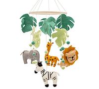 GLACIART ONE Mobile Safari pour berceau | Mobile neutre pour décoration de chambre sur le thème de la jungle | Feuilles et animaux suspendus en feutre fait à la main à partir de laine naturelle