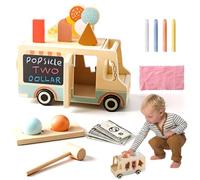 Glacier en Bois pour Enfant, Glaciere Jouet, Marchand de Glace, ,Accessoire Cuisine Enfant pour Jeux de Rôle, Jeu de Marteau et Jeux de Tri de Formes, Jouet Montessori Cadeau pour Fille Garçons