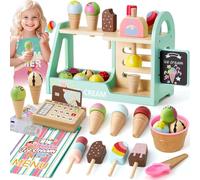 Glacier en Bois pour Enfant, Jouet en Bois avec 32 Pièces, Glaciere Jouet avec Stand de Glace, Glaciere créatif, Montessori Jouet Cadeau Anniversaire pour Fille Garçon 3 4 5 6 7 Ans