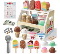 Glacier en Bois pour Enfant,Mini Glacier Jeu Accessoires de Cuisine,Jouets de Crème Glacée en Bois pour Enfant DINETTE
