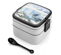 Glacier Hot Springs Bento Box Boîte à lunch double couche pour adultes avec cuillère et poignée Boîtes à bento étanches Boîte à lunch empilable monobloc pour le travail, les pique-niques et les voya