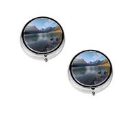 Glacier National Park - Boîte à pilules ronde portable imprimée - Organiseur de pilules rond élégant pour compartiments de voyage Cadeau pour la gestion des médicaments