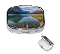 Glacier National Park Pilulier à 2 compartiments, petite boîte à pilules pour sac à main et poche, pilulier en métal avec miroir, pilulier quotidien de voyage, support de vitamines portable pour