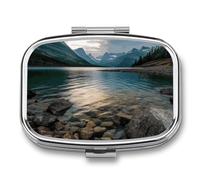 Glacier National Park Pilulier avec 2 compartiments, pilulier carré portable, pilulier de vitamines pour poche, sac à main et voyage