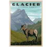 Glacier National Park - Where The Bighorn Sheep Roam, Poster de voyage vintage - Puzzle de qualité supérieure de 1000 pièces pour adultes