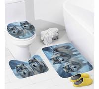 Glacier Wolf Carpettes De Toilette 3Pcs, Housse De Couvercle De Toilette Durable Housse D'Abattant pour Intérieur Chambre À Coucher