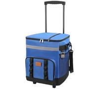 Glacière 35 L avec roulettes, Grand Sac Isotherme Pliable avec poignée de Traction, étanche, Multi-Poches pour Pique-Nique en Plein air, Plage, Bleu