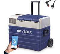 Glacière à compresseur électrique, bahut de réfrigération avec commande APP, connexion USB, manche télescopique, roues, 12/24V, 230V - 62 litres - bleu