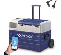 Glacière à compresseur électrique, bahut de réfrigération avec commande APP, connexion USB, manche télescopique, roues, 12/24V, 230V - 42 litres - bleu