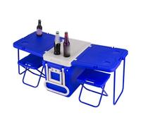 Glacière à roulettes avec table et chaise - Boîte d'isolation thermique portable pour camping, pique-nique, plage, parc, jardin, fête, court voyage
