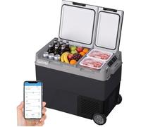 Glacière électrique à compression 58 L 12V/24V, frigo portable avec roues poignée, compatible batterie externe, contrôle APP Gris