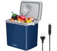 Glacière électrique portable 32 litres, mini frigo avec poignée ergonomique, prise 230 V et 12 V, mode chaud et froid, idéal pour camion, voiture, bateau, camping, camping-car (bleu)