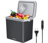 Glacière électrique portable 32 litres, mini frigo avec poignée ergonomique, prise 230 V et 12 V, mode chaud et froid, idéal pour camion, voiture, bateau, camping, camping-car (gris)