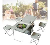 Glacière isolée avec roulettes roulantes, table pliante et chaise pour camping et pique-nique, conservation multifonction