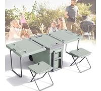 Glacière isotherme sur roulettes, 32 L portable avec table et chaise pliantes pour le camping, la conservation et la réfrigération multifonction en plein air
