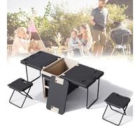 Glacière isotherme sur roulettes, 32 L portable multifonction avec table pliante et chaise pour camping et pique-nique