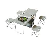 Glacière rigide isolée avec roulettes verrouillables, refroidisseur de conservation portable avec table pliante et chaise pour activités de plein air