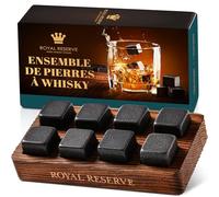 Glacon Reutilisable - Coffret Whisky Cadeau Homme, Pierre Granit Naturel dans Un Plateau en Bois Marron - Cadeaux pour Ami, Fils, Père - Boissons Fraîches sans Dilution de Royal Reserve