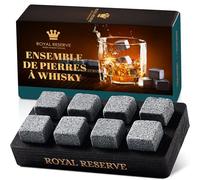 Glacon Reutilisable - Coffret Whisky Cadeau Homme, Pierre Granit Naturel dans Un Plateau en Bois Noir - Cadeaux pour Ami, Fils, Père - Boissons Fraîches sans Dilution de Royal Reserve