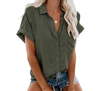 Glacspyg La Blouse à Manches Courtes pour Femmes est Un Haut décontracté d'été avec des Poches et des Boutons Vert S