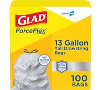 Glad ForceFlex 70427 Lot de 100 sacs poubelle à cordon de serrage Gris non parfumé 100 sacs poubelle de cuisine