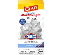 Glad Forceflex MaxStrength avec Clorox Tall Kitchen Trash Sacs 13 Gal 34 CT (le paquet peut varier)