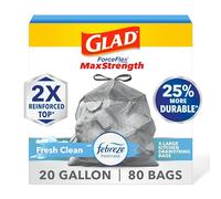 Glad ForceFlex MaxStrength Lot de 80 sacs poubelle de cuisine avec cordon de serrage, 78 litres, frais et propres
