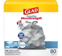 Glad ForceFlex MaxStrength Lot de 80 sacs poubelle de cuisine avec cordon de serrage, 78 litres, frais et propres