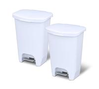 Glad Lot de 2 poubelles de cuisine en plastique avec protection contre les odeurs du couvercle | Mains libres avec pédale à pied et anneaux de sac poubelle, 40 litres, blanc