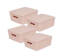 Glad Lot de 4 paniers de rangement avec couvercles empilables en plastique avec poignées - Bacs de rangement décoratifs pour salle de bain et placard, rose, 10 litres