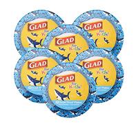 Glad Lot de 6 assiettes rondes en carton pour enfants avec requins mignons pour enfants, 120 pièces, très résistantes, jetables, résistantes à la trempe, passent au micro-ondes, pour toutes les