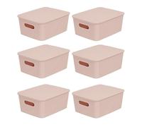 Glad Lot de 6 paniers de rangement avec couvercles empilables en plastique avec poignées - Bacs de rangement décoratifs pour salle de bain et placard, rose, 3,8 l