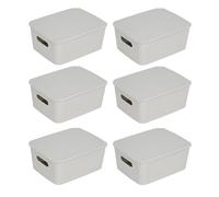 Glad Lot de 6 paniers de rangement avec couvercles empilables en plastique avec poignées - Bacs de rangement décoratifs pour salle de bain et placard, gris, 3,8 l