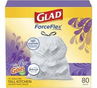 Glad OdorShield Tall Kitchen Drawstring Trash Bags, Lavender, 13 Gallon, 80 Count by Glad