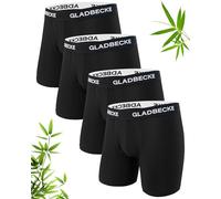 Gladbecke Boxer Long Homme en Bambou, Caleçon Respirant et Ultra Doux avec Braguette, Coupe Confortable et Extensible, Lot de 4, Noir, XL